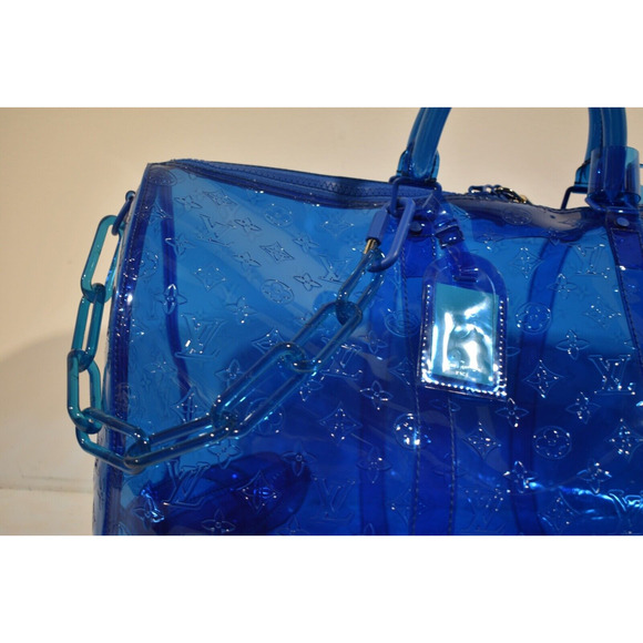 Louis Vuitton Keepall Bandouliere 50 Blue PVC Monogram Weekend Duffle Travel Bag - Picture 4 of 11